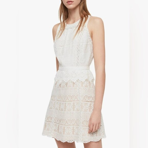 NWT Allsaints Melia Lace sleeveless mini Dress Size 6 in Oyster White - Picture 16 of 16